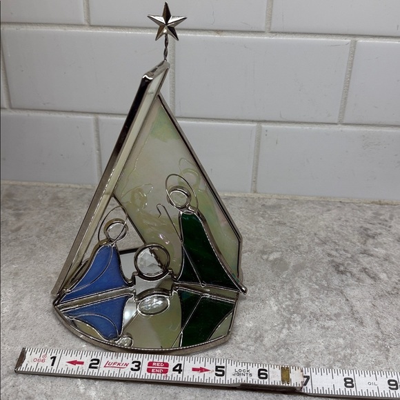 Stained Glass Handcrafted Christmas Nativity Scene. Holds tealight. 8”x5.5” - Picture 2 of 9
